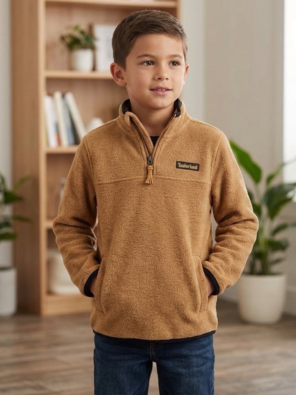 Timberland Boys' Camel Tan Quarter-Zip Fleece Pullover